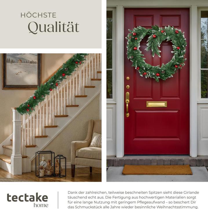 Produktbild tectake Weihnachtsgirlande naturgetreu mit Kugeln und Tannenzapfen 2,7m