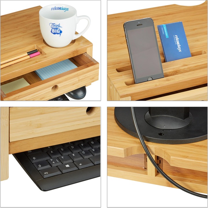 Actual product image Relaxdays PC Monitor Stand with 2 Drawers
