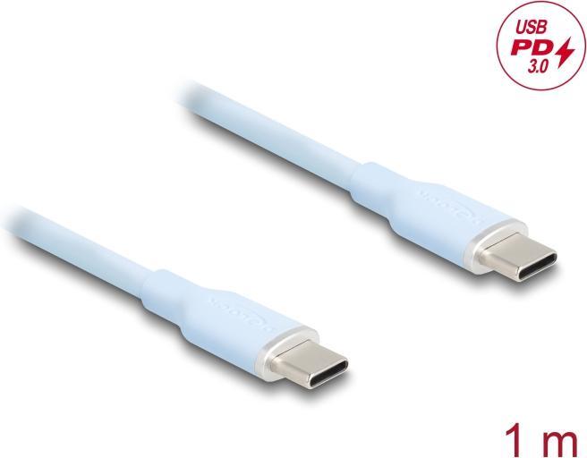 Produktbild Delock USB 2.0 Kabel USB Type-C Stecker zu Stecker PD 3.0 60 W 1 m blau Silikon (1 m, USB 2.0, 60 W)