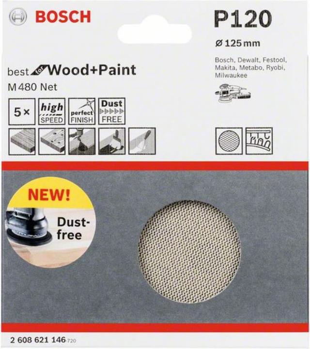 Actual product image Bosch Professional Zubehör Sanding sheet M480 Net. Best for Wood and Paint. 125 mm. 120. Pack of 5 (120)