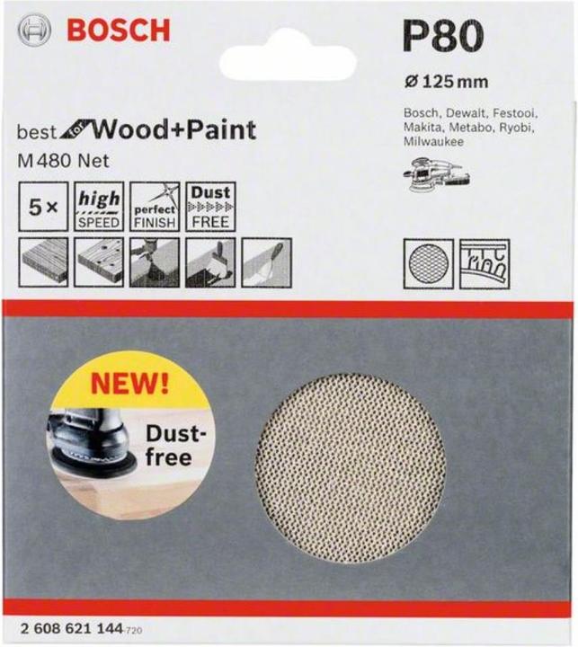 Actual product image Bosch Professional Zubehör Sanding sheet M480 Net. Best for Wood and Paint. 125 mm. 80. Pack of 5 (80)