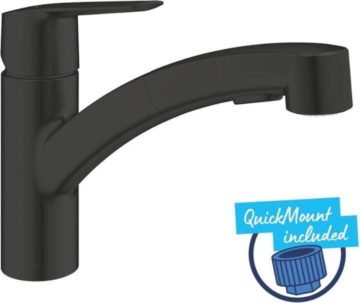 Produktbild Grohe Start QuickFix Küchenarmatur, herauszb. Dualspülbrause, einfache Installation, schwenkbar, mattschwa