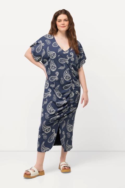 Image du produit Ulla Popken Robe midi en coton bio à motif cachemire, décolleté en V et manches courtes (46, 48)