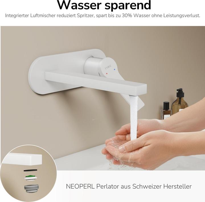 Produktbild Emke Badarmatur, Messing weiss, Mischbatterie Waschbecken, Küchenarmatur mit Perlator, Keramikkartusche