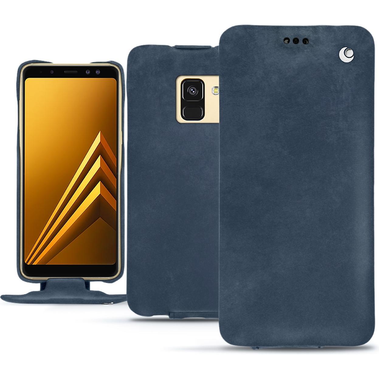 Noreve Lederschutzhülle vertikal (Samsung Galaxy A8+), Smartphone Hülle, Blau