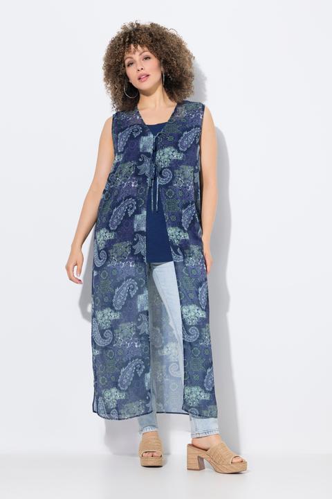 Produktbild Ulla Popken Longbluse, Patchmuster, A-Linie, ärmellos (58)