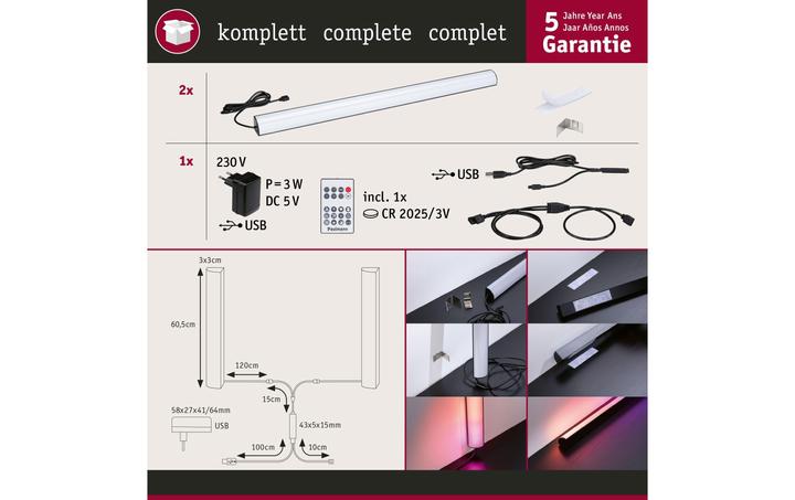 Image du produit Paulmann Barre lumineuse EntertainLED Bâtons lumineux dynamiques (RGB, 60.50 cm, Intérieur)