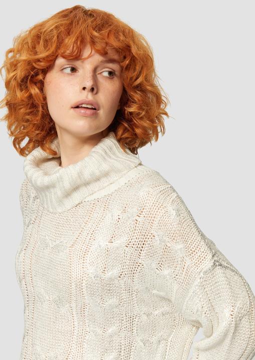 Produktbild s.Oliver Strickpullover Oversize Pullover mit Zopfmuster und All-over-Print (L)