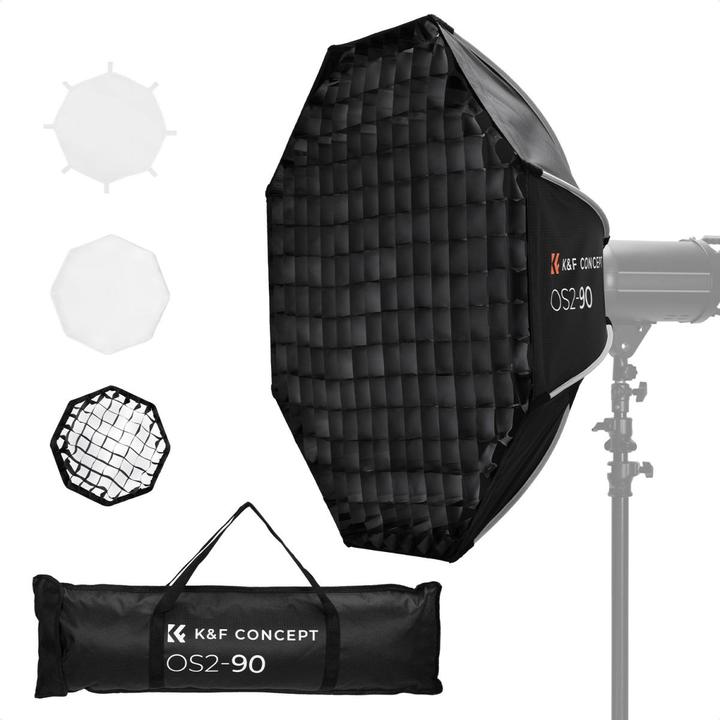 Actual product image K&F Concept 90cm Octagonal Softbox, Quick release + storage Bowens Mount with Honeycomb Grid, Light Diffusers (90 cm)