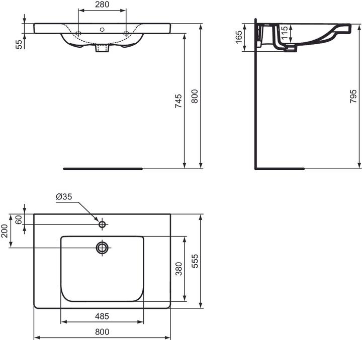 Actual product image Ideal Standard Connect Freedom Wash basin accessible 800 mm E5484 (555 mm, 800 mm)