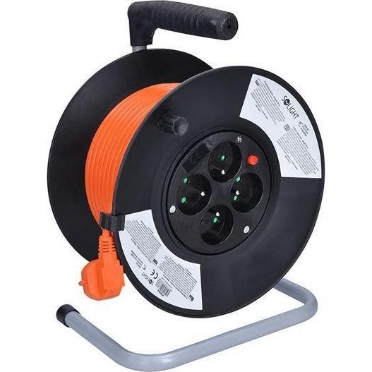 Olight, Avvolgicavi, Solight predlžovací prívod na bubne, 4 zásuvky, 25m, oranžový kábel, 3x 1,5mm2 (25 m, 1.50 mm².)