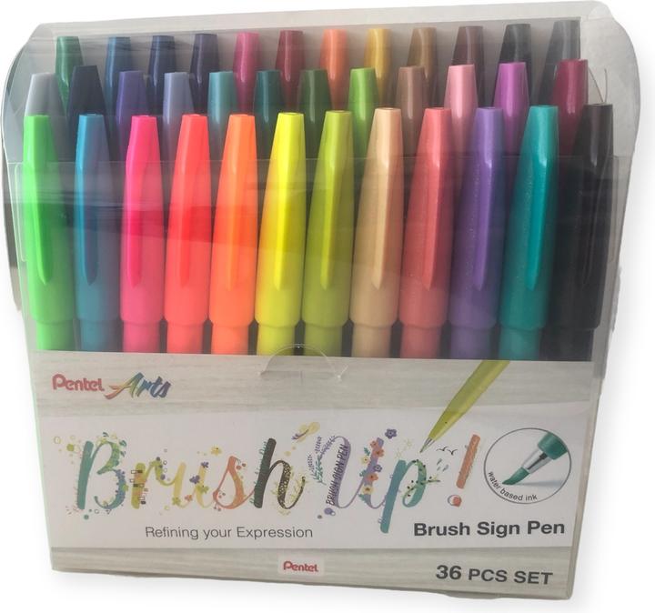 Actual product image Pentel Brush Sign Pen (Multicoloured, 36 x)