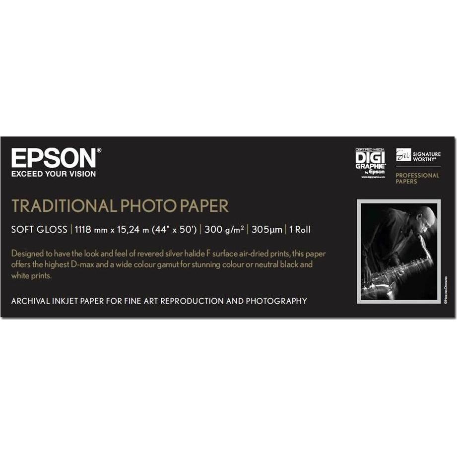 Epson Plotterpapierrolle Traditional Foto Papier, 1118mm x 15m, 300g/m² (300 g/m², Plotterrollen, 1 x), Fotopapier