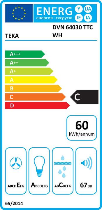 Energy Label Teka DVN 64030 TTC Ceiling built-in White ³/h C (Flat-screen hood)
