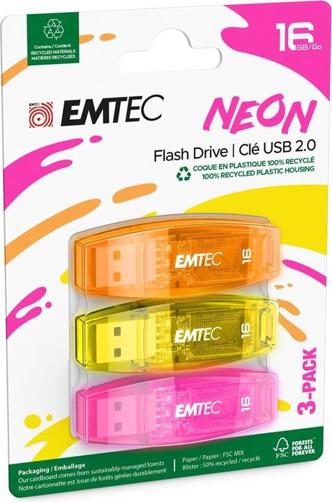 Immagine prodotto Emtec C-410 Neon 3-Pack (16 GB, USB-A)