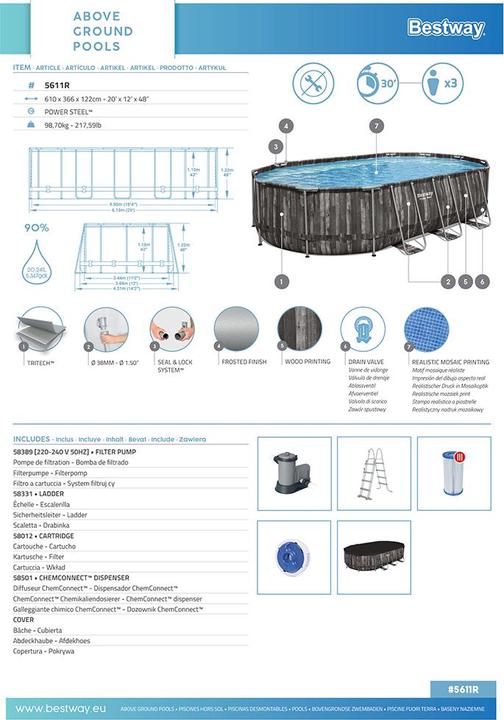 Immagine prodotto Bestway Power Steel Pool (610 x 360 x 120 cm)