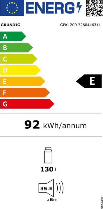 Energie-Label Grundig Kühl-Gefrierkombination Einbau (128 l)