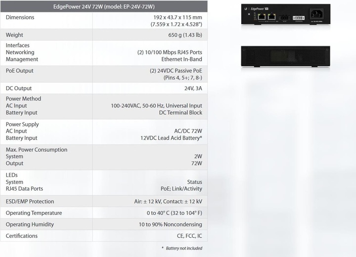 Produktbild Ubiquiti EP-54V-72W:Edgepower mit 72Watt NT (Netzwerk Zubehör)