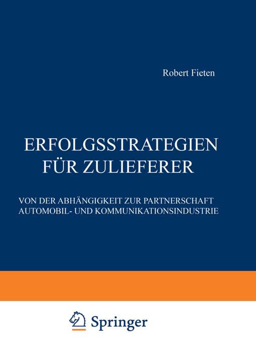 Produktbild Erfolgsstrategien für Zulieferer (Deutsch, Robert Fieten, 2012)
