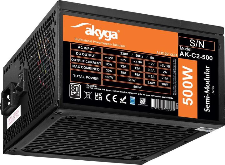 Produktbild Akyga Power Supply ATX 500W AK-C2-500 Semi-Modular P4+4 2x PCI-E 6+2 pin 4x SATA 2x Molex FAN 12cm (468 W)