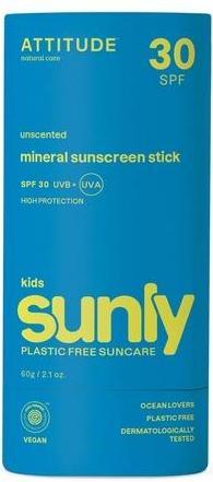 Actual product image Attitude Mineral Sunscreen Stick for Kids SPF 30 EWG Verified Plastic-Free Broad Spectrum UVA/UVB Pr (Suntan cream, SPF 30, 60 g)