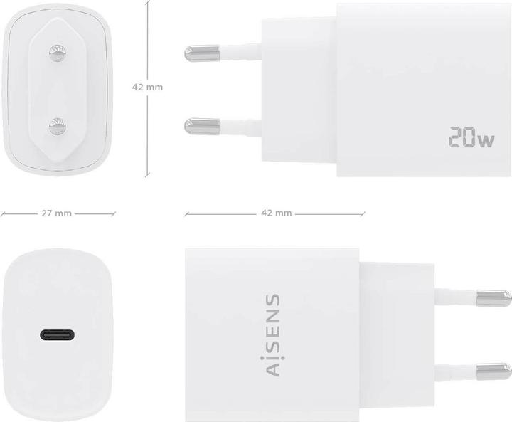 Actual product image Aisens CARGADOR USB-C PD3.0 1 PUERTO 1XUSB-C 20W BLANCO (20 W, 1 portion)