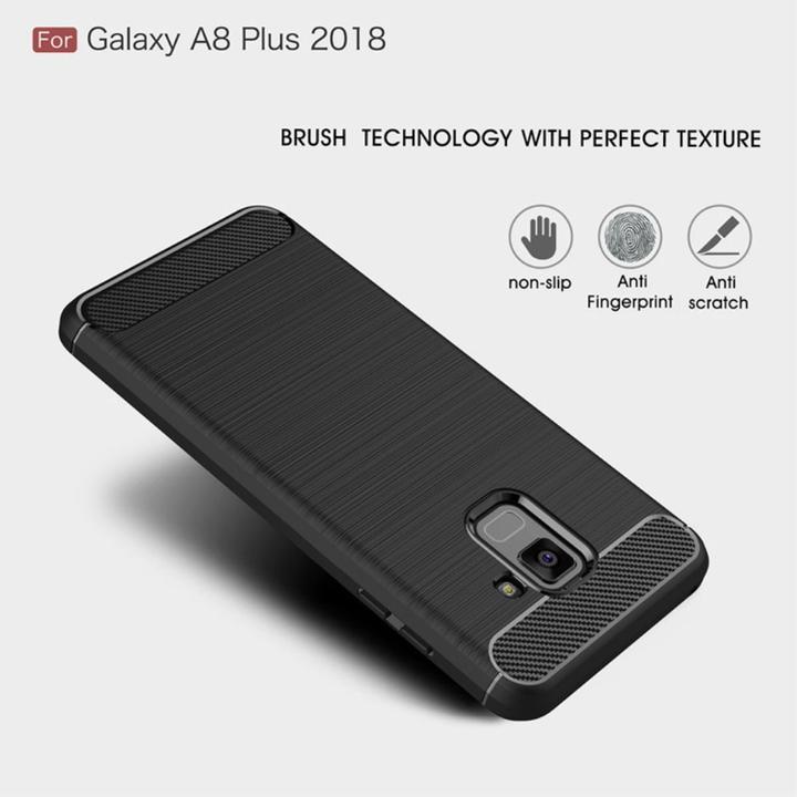 Produktbild König Design Hülle Handy Schutz für Samsung Galaxy A8 Plus (2018) Case Cover Carbon Schwarz (Samsung Galaxy A8 (2018))