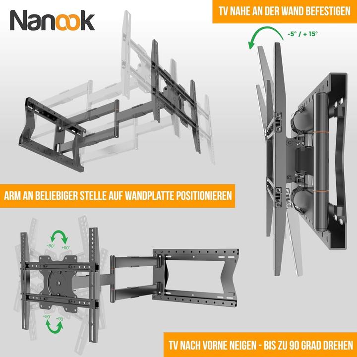 Image du produit Nanook TV-beugel avec bras extra long jusqu'à 120 cm - Draaibaar- 42-75 inch - Max. 40 kg - VESA 100x100 (Mur, 40 kg, 42" - 75")