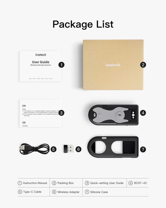 Image du produit Inateck Barcodescanner 43 gray (BCST-43 gray) (Codes à barres 1D)