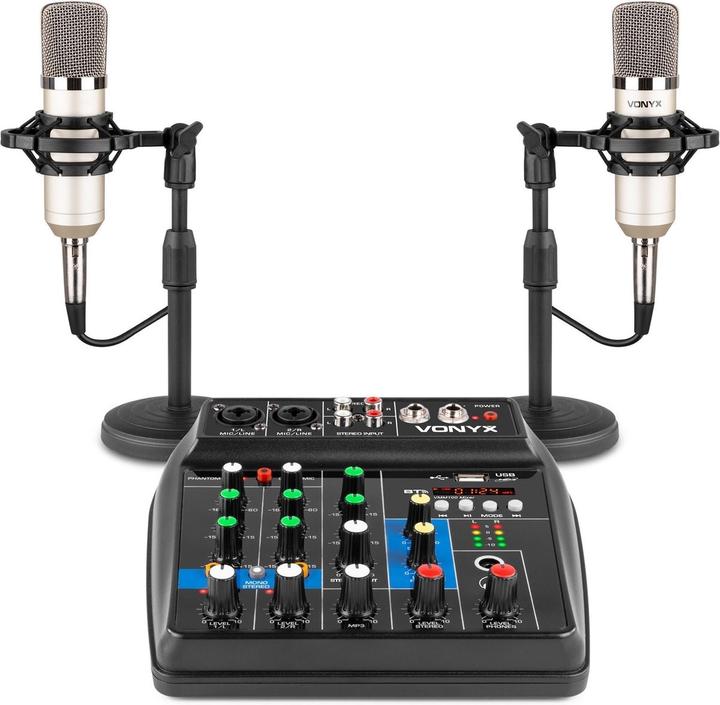 Vonyx set - VMM100 starterset met 2x microfoon en mixer voor studio (Studio- and Livemixer)