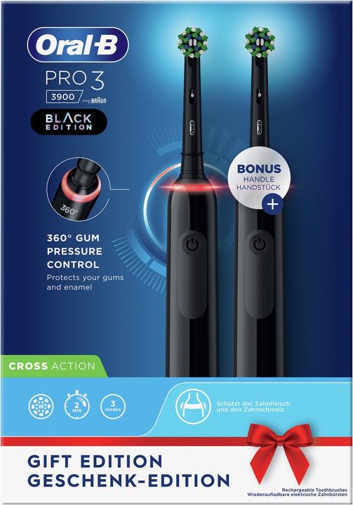 Actual product image Oral-B Pro 3 - 3900 - Black Electric Toothbrushes Duo Pack (Oscillating toothbrush)