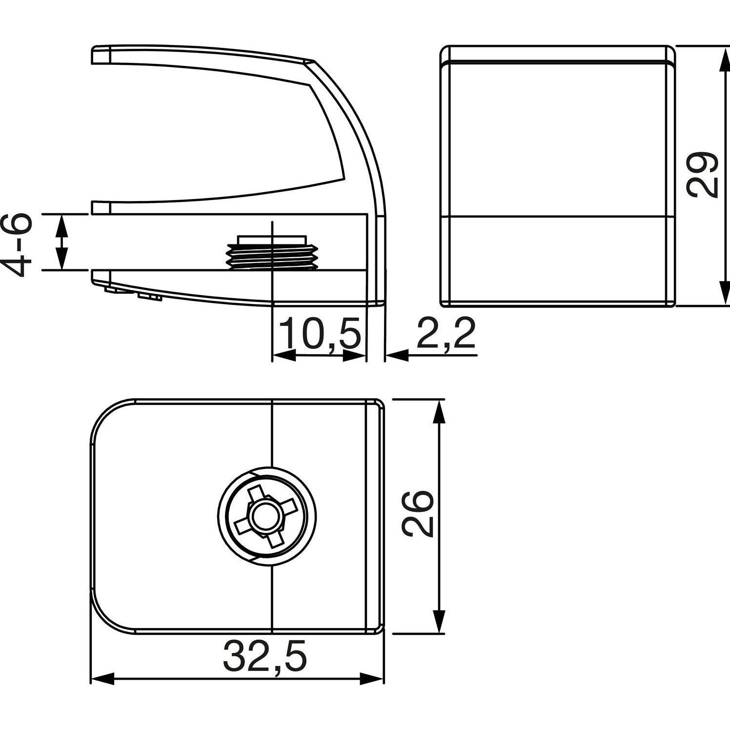 Thumbnail - Siso, Möbelgriff, Glastürgriff Square, Glas 4-6 mm 32,5x26 mm, Zink verchromt