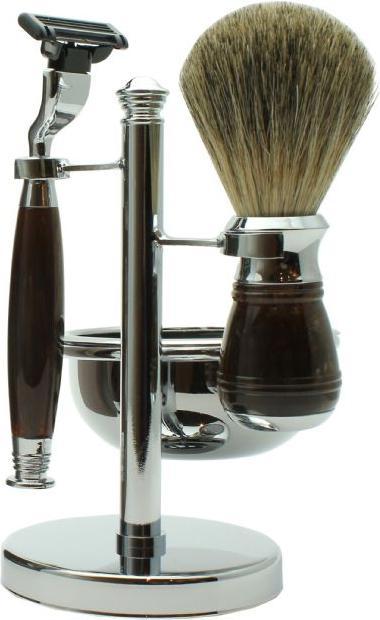 Immagine prodotto Aroma Home Set da barba con spazzola di pelo di tasso e rasoio marrone
