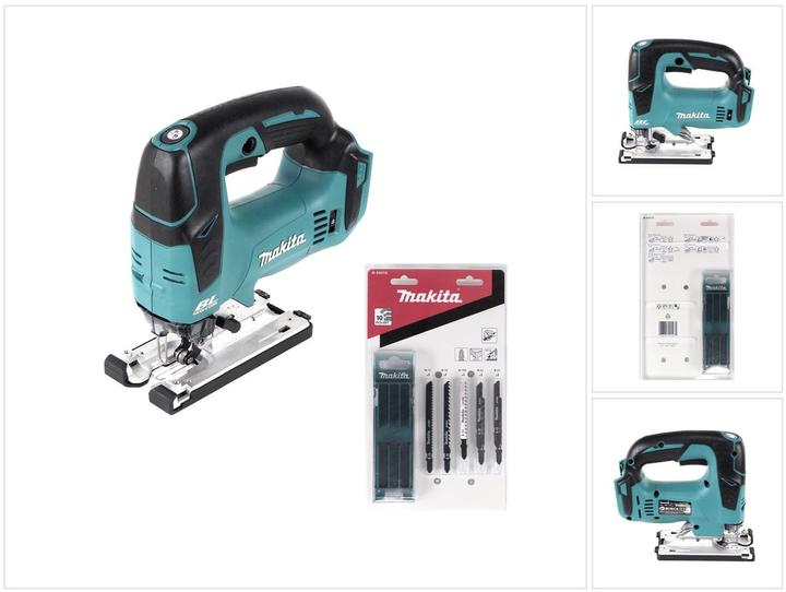 1x Makita Absaugstutzen (126331-0), 1x Makita Aufbewahrungsbox mit 6 Fächern, 2x Makita Stichsägeblatt B-13, 1x Makita Sägeblatt Holz B-10 (A-85628), 2x Makita Stichsägeblatt B-22, 1x Makita DJV 182 18V Akku-Pendelhubstichsäge, 2x Makita Stichsägeblatt B-23, 2x Makita Stichsägeblatt B-16, 1x Makita Gleitschuh Kunststoff (417852-6), 1x Makita Spannreissschutz (415524-7)