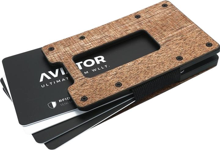 Actual product image Aviator Wallet SLIDE, Wood Carbon Fiber with AirTag Cash Clip