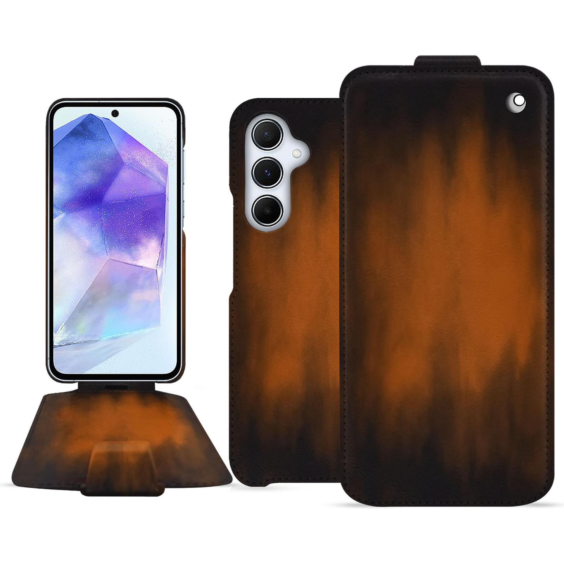 Noreve Lederschutzhülle vertikal (Samsung Galaxy A55), Smartphone Hülle, Braun