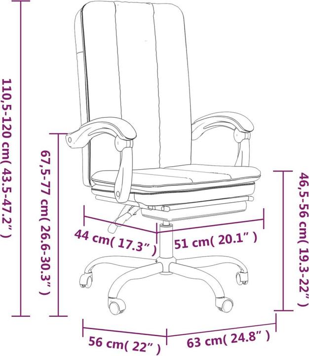 Produktbild vidaXL Bürostuhl mit Liegefunktion (46.50 - 56 cm)