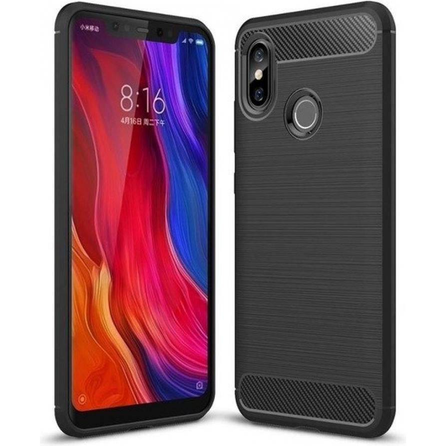 Screenguard Xiaomi Mi 8 Hülle Carbon Brushed Soft TPU (Xiaomi Mi 8), Smartphone Hülle, Schwarz