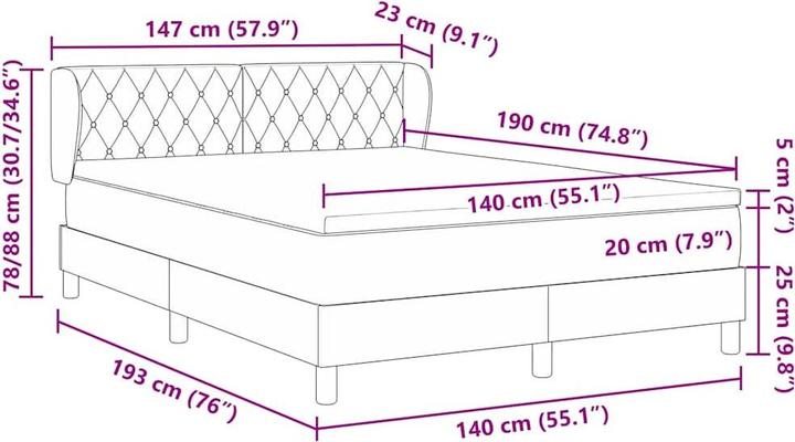 Produktbild vidaXL Boxspringbett (140 x 190 cm)