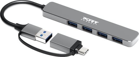 Port Designs HUB USB 4 PORTS 3.0 SLIM COMBO (USB-C, 4 ports)