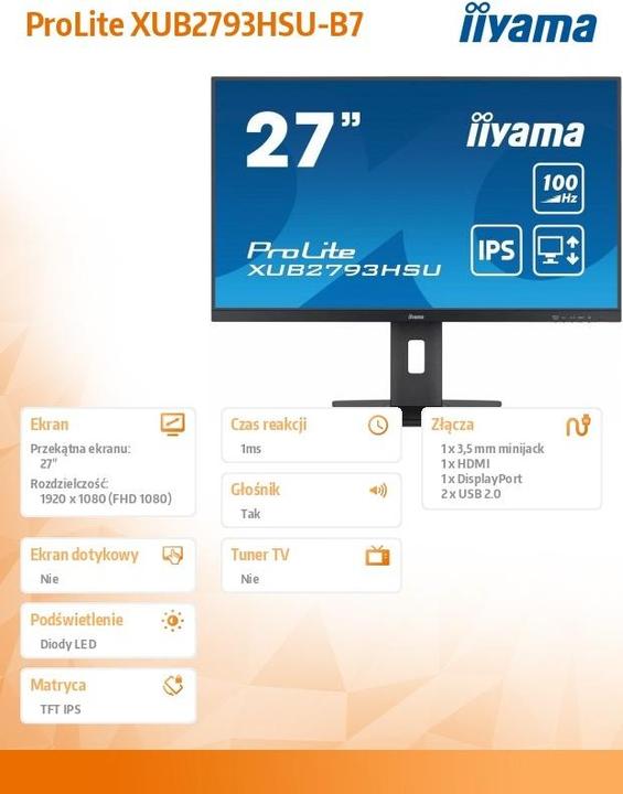 Actual product image iiyama Monitor XUB2793HSU-B7 (1920 x 1080 pixels, 27")