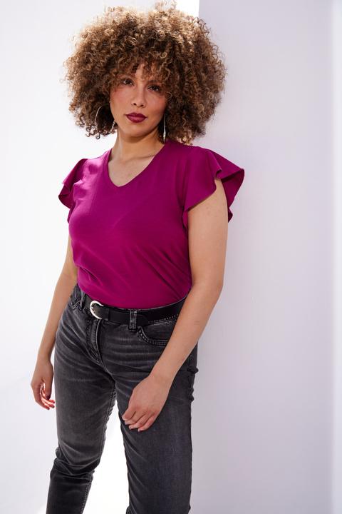 Actual product image Ulla Popken Cap Sleeve V-Neck Tee (60)