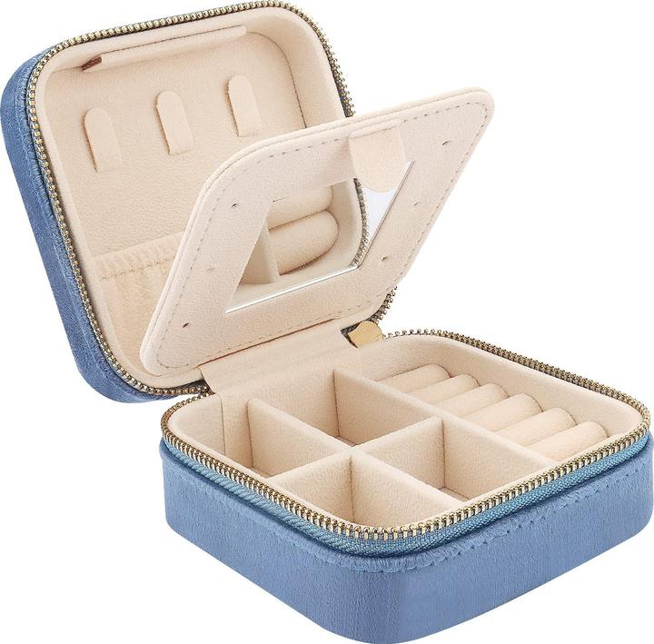 Only-Bags.Store Kleines Reise-Schmuckkästchen aus Samt mit Spiegel, Small jewelry box organizer