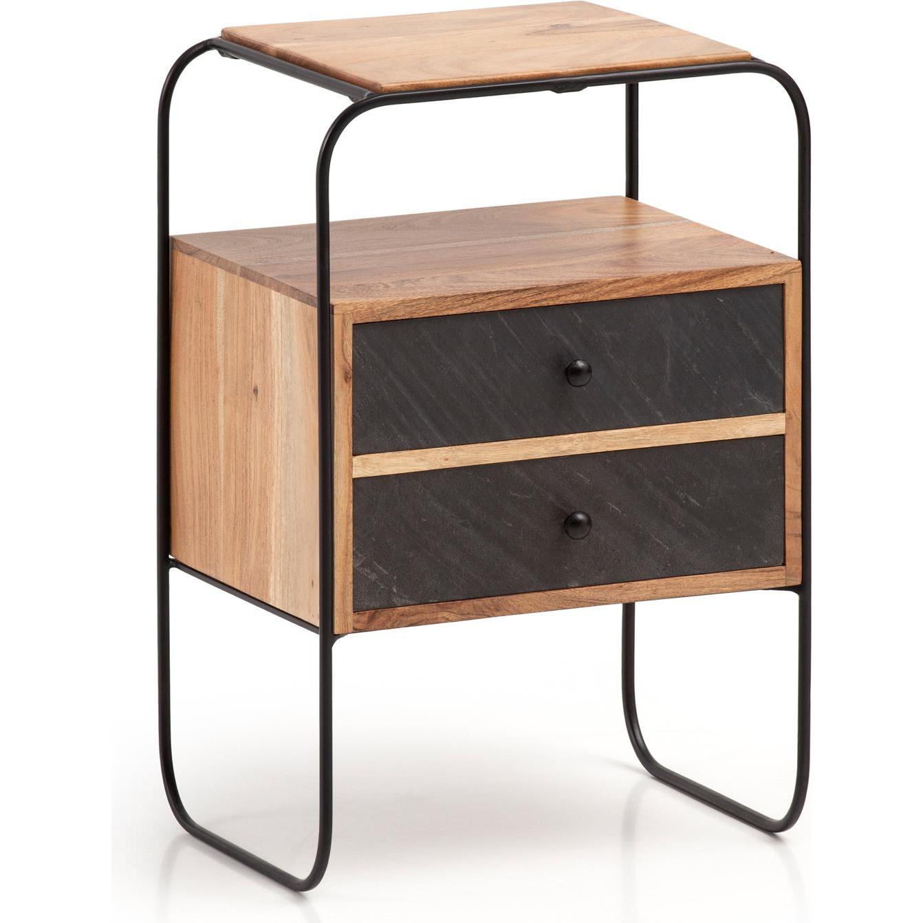 FineBuy, Nachttisch, Nachtkonsole FB55691 Akazie Massivholz Braun (40 x 60 x 30 cm)