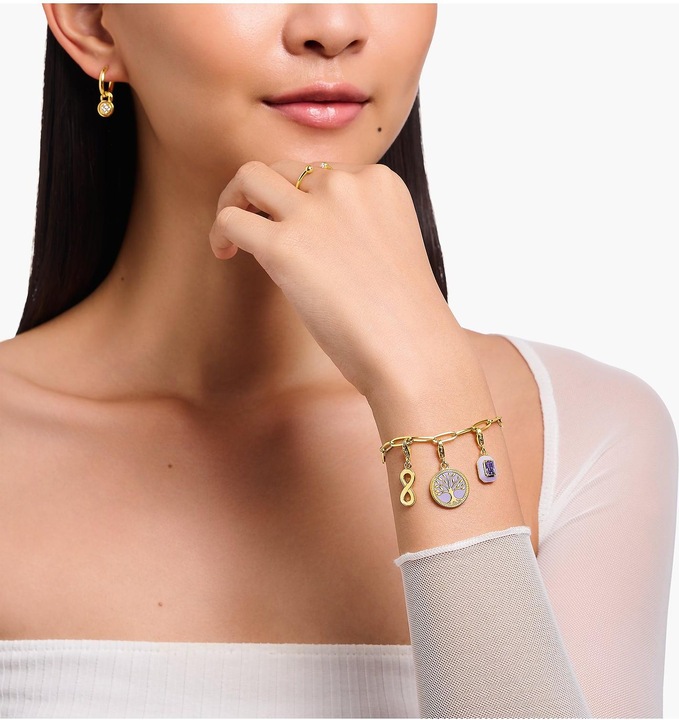 Produktbild Thomas Sabo Charm-Anhänger Oktagon mit violettem Stein und Kaltemaille vergoldet (Emaille, 925er Silber)