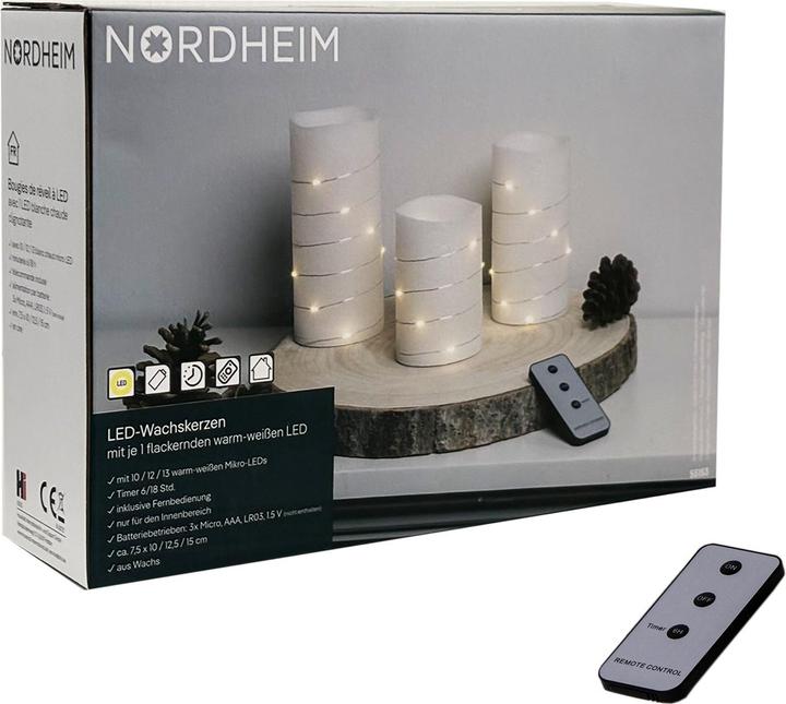 Produktbild Mojawo LED Echtwachs Kerzen Kerzenset Fernbedienung Timer Weiss H10/12/15cm (3x)
