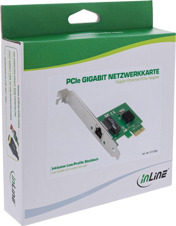 Actual product image InLine Gigabit network card, 1x RJ45 1Gb/s, PCIe x1, incl. low profile slot bracket (PCIe)