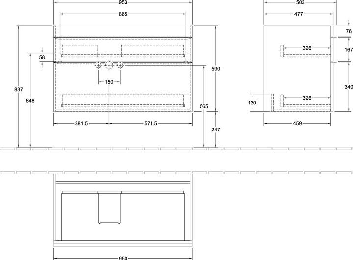 Produktbild Villeroy & Boch V&B Waschtischunterschrank VENTICELLO 953x590x502mm Griff chr Glossy White (95.30 x 50.20 x 59 cm)