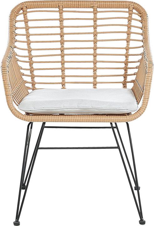 Actual product image Beliani Balcony Set Rattan Natural 2 Chairs Cushions Light Grey TRESTINA (40 cm)