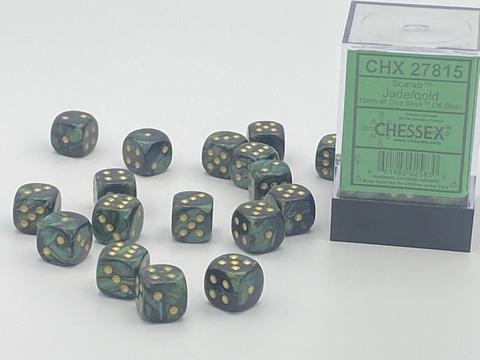 Actual product image Chessex Scarab® 12mm d6 Jade/gold Dice Block (36 dice)